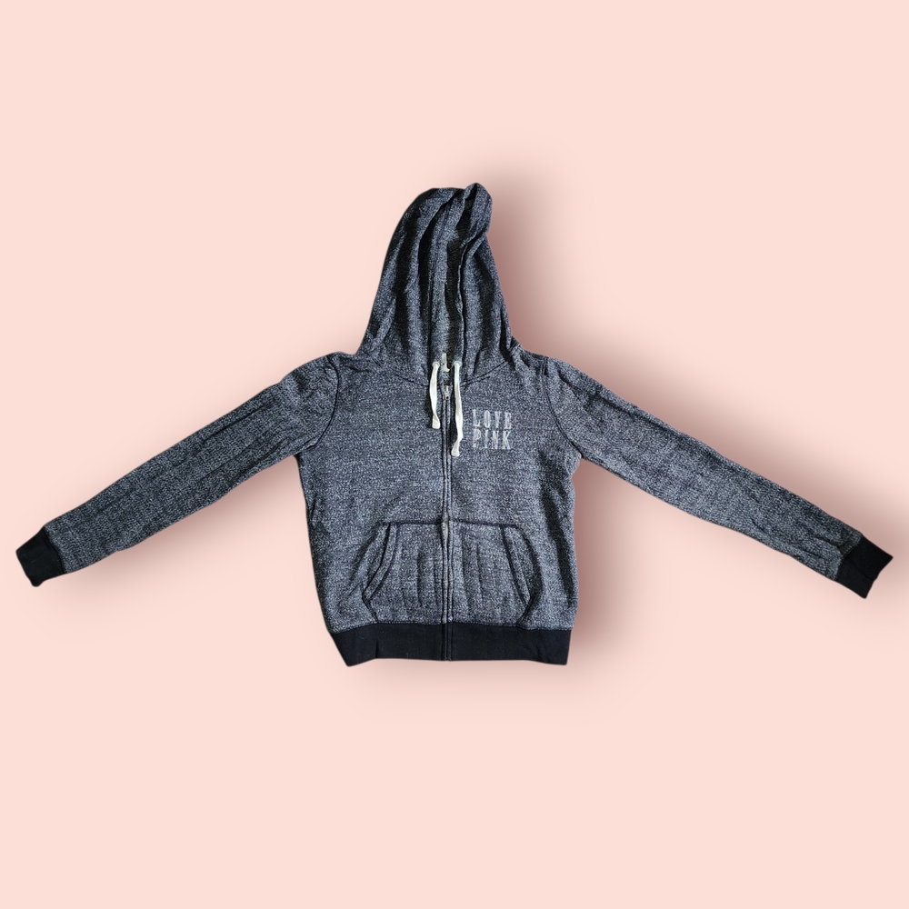 PINK Victoria's Secret Heather Gray Knit Zip-Up Hoodie Zippy